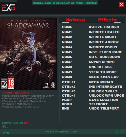 Middle-Earth : Shadow of War v1.0 (64Bits) Trainer +15